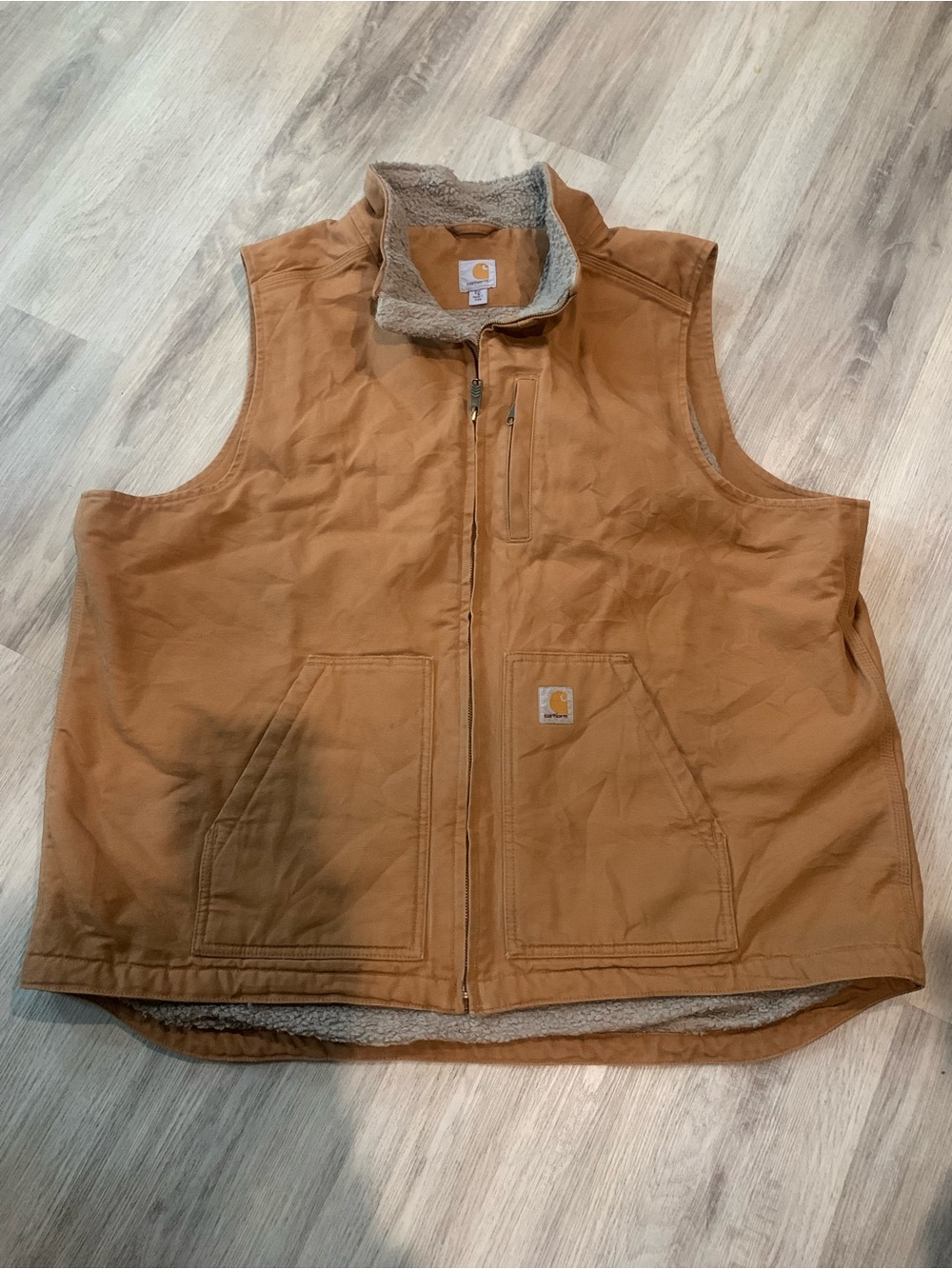 Cathartt Men's Loose Fit Washed Duck Sherpa-Lined Mock-Neck Vest. Size 2XL Tall